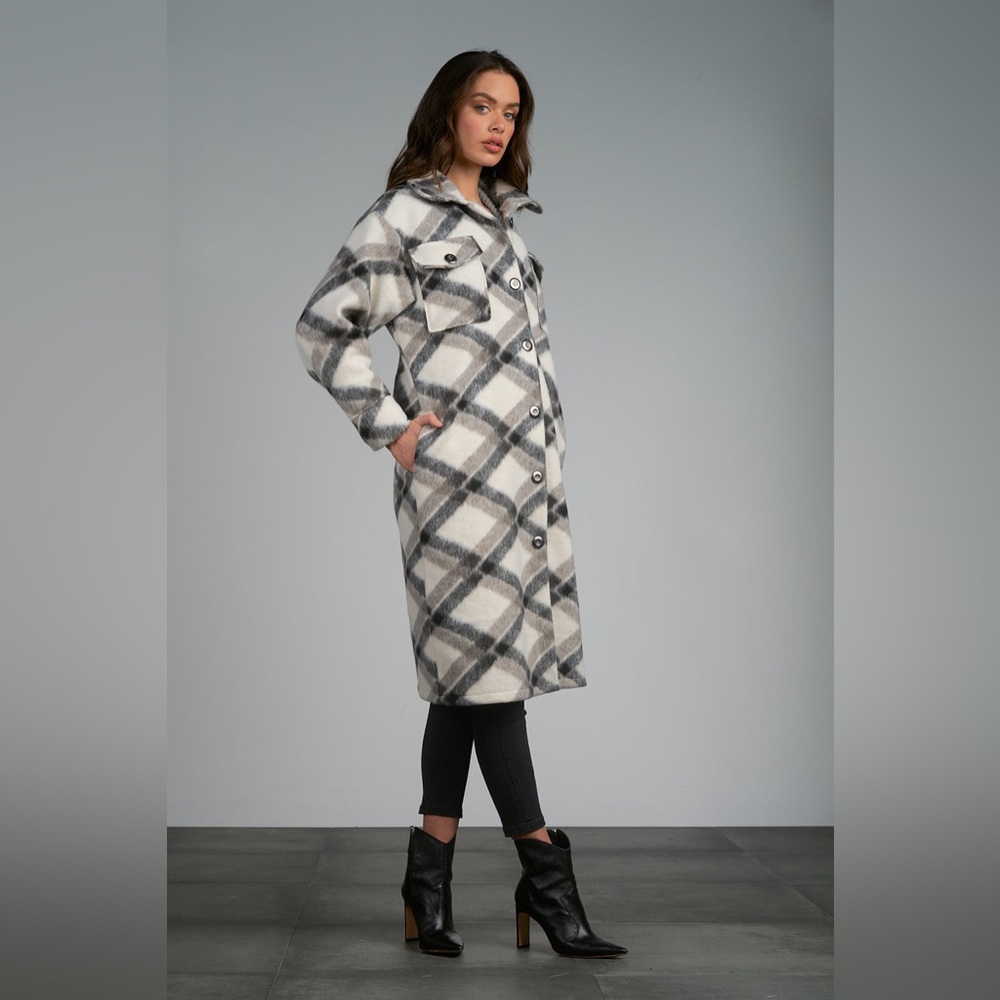 Elan Black Grey Plaid Long Softest Brushed Shacket, S & XL, NWT